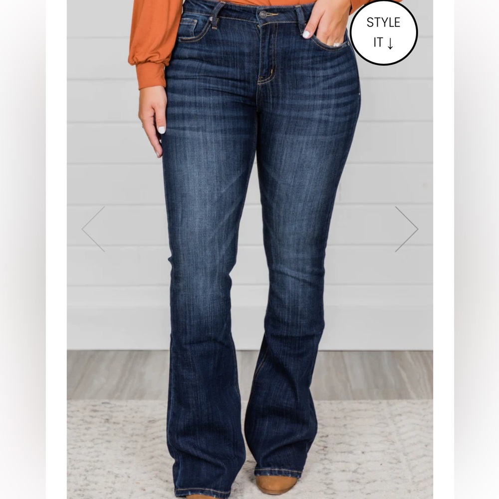 Pink Lily KanCans  Flares,dark wash , no holes, size 31